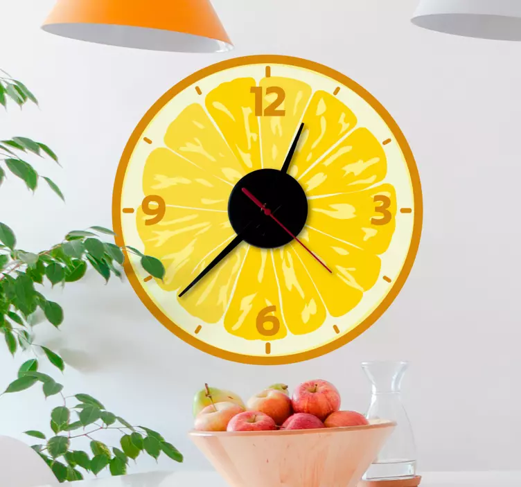 Clock wall sticker lime slice timepiece - TenStickers