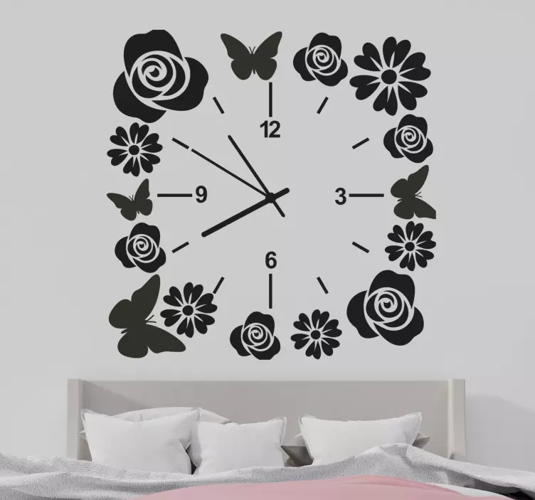 Clock with butterflies and flowers clock decal - TenStickers