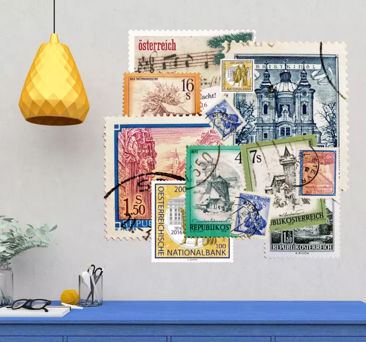 Collage stamps Austria wall sticker - TenStickers