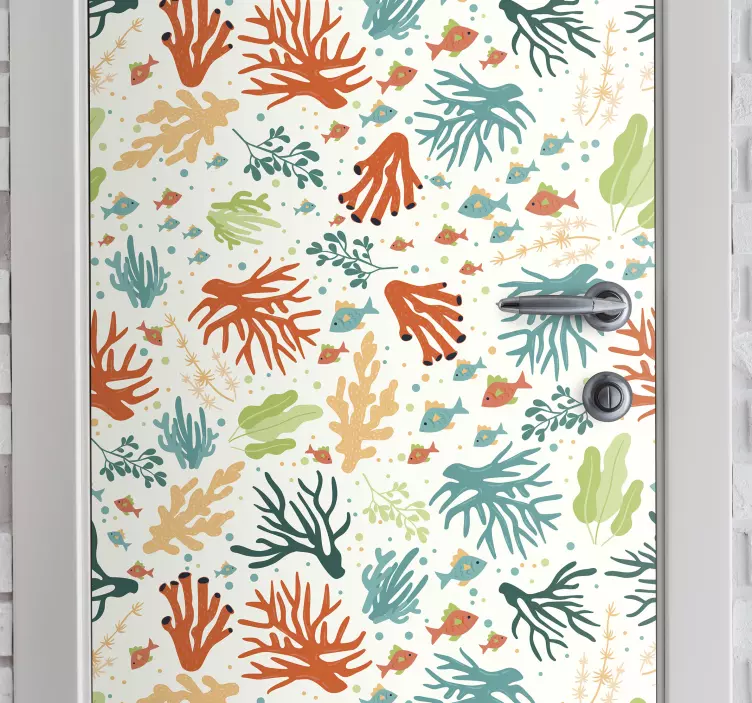 Colorful coral scene door sticker - TenStickers