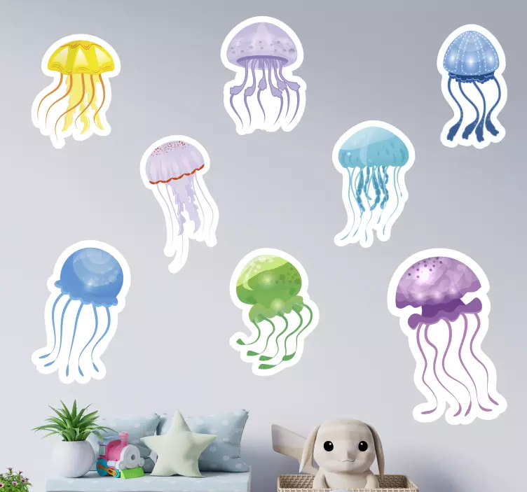 Colorful Jellyfish Variety bathroom wall sticker - TenStickers