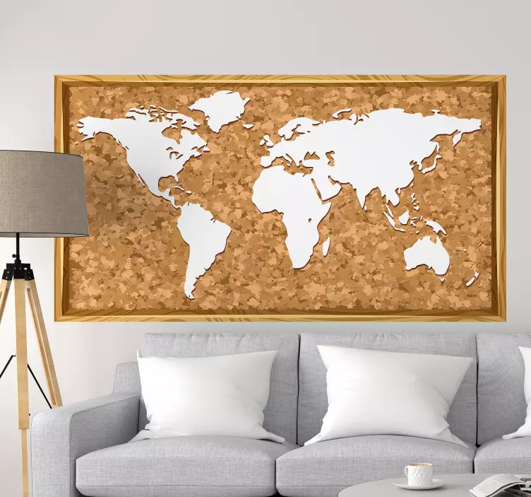 Cork world map wall sticker - TenStickers
