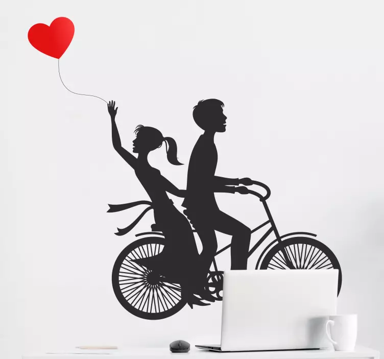Couple with heart air balloon love sticker - TenStickers