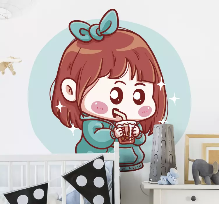 Cute anime girl in hoodie illustration sticker - TenStickers