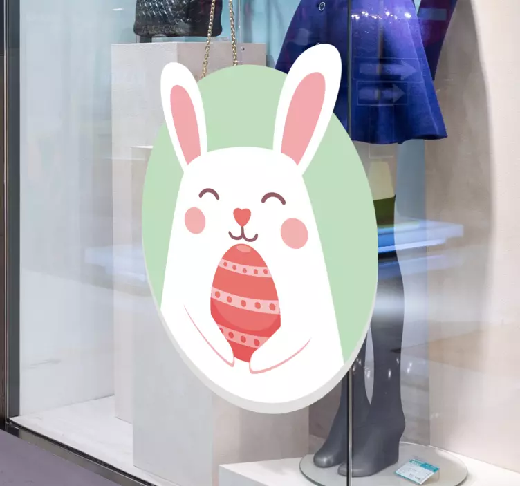 Cute Bunny Holding Egg shop window sticker - TenStickers