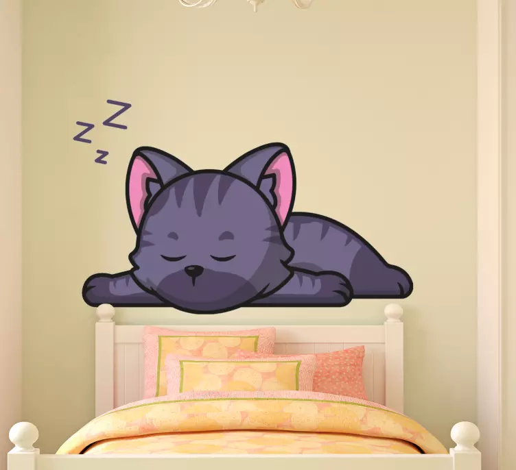 Cute cat sleeping cartoon illustration  decal - TenStickers