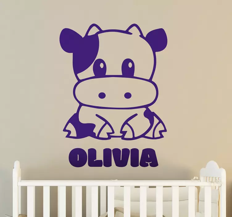 CUTE COW WITH CUSTOM NAME kid's sticker - TenStickers