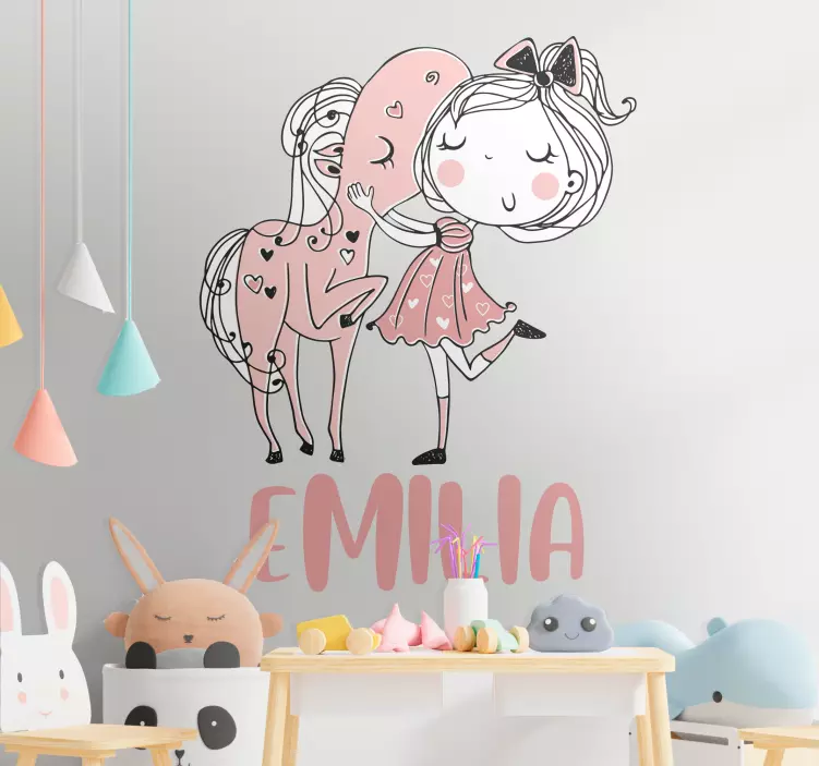 Girl with pony and name sticker illustration - TenStickers