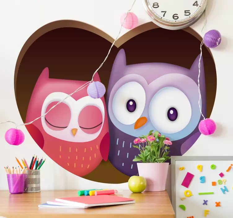 Cute Owl Couple cat sticker - TenStickers