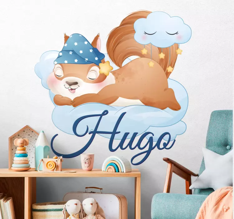 Kid's sticker sleeping squirrel with name - TenStickers