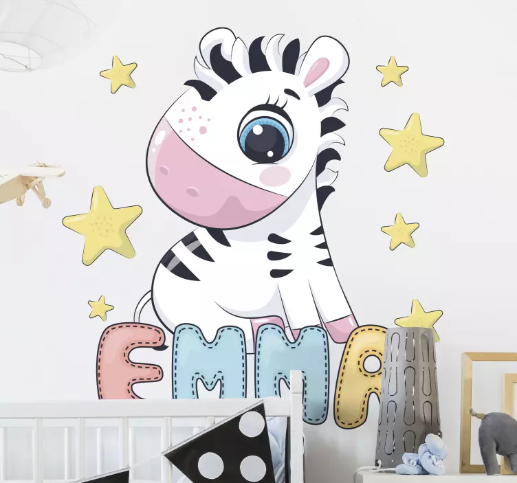 Cute Zebra and stars personalized sticker - TenStickers