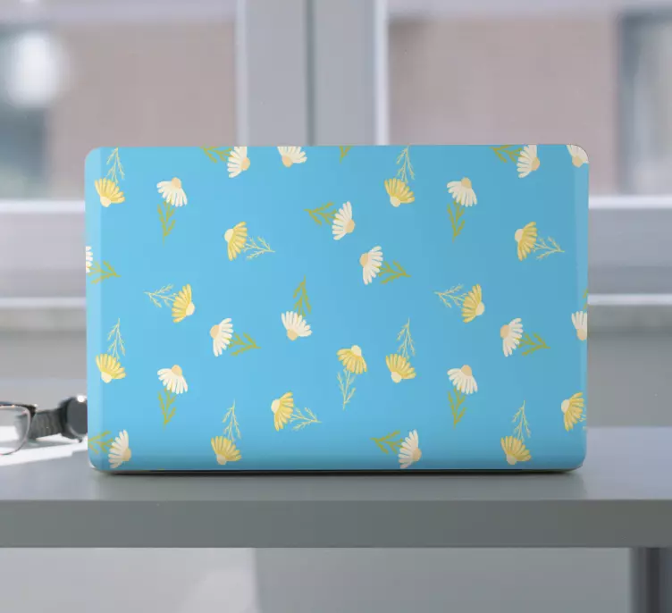 Daisy pattern blue background laptop skins - TenStickers