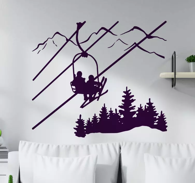 mountain with ski chair lift nature sticker - TenStickers