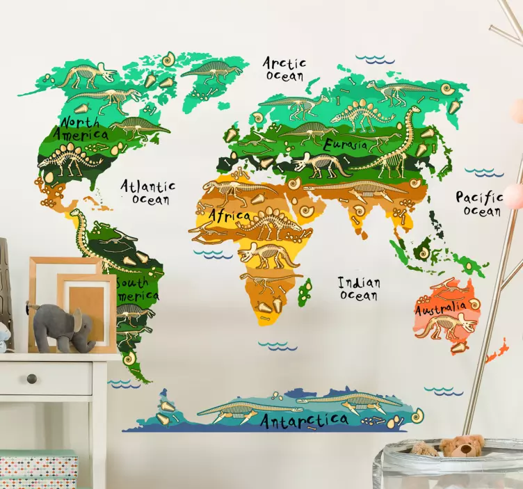 Dinosaur map wall sticker - TenStickers