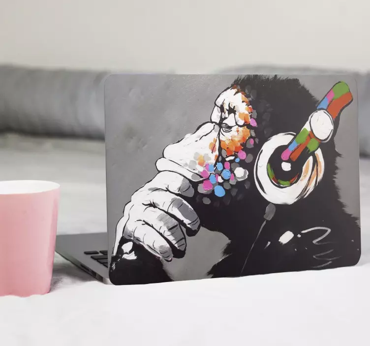 dj monkey graffiti bansky art laptop sticker - TenStickers