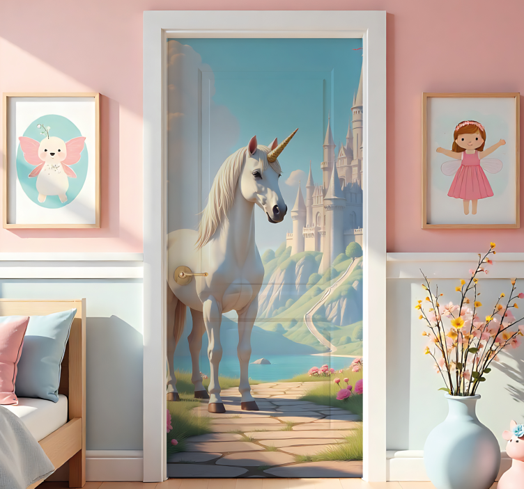 Door sticker unicorn for kids room - TenStickers