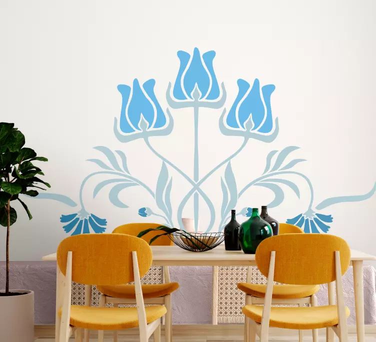 Blue floral motif flower wall sticker - TenStickers