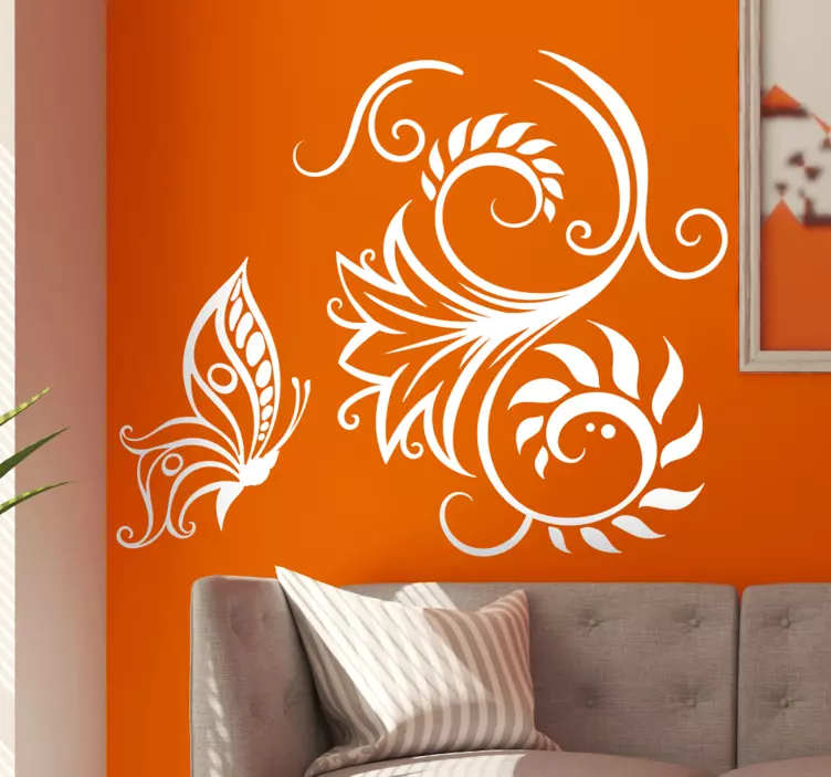 Elegant flower with butterflies butterfly decal - TenStickers