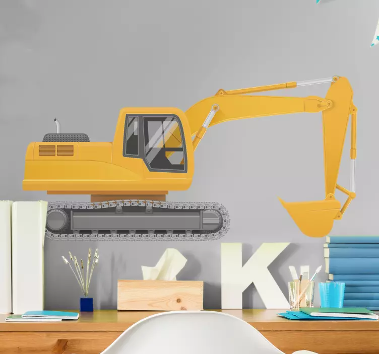Yellow and white excavator kid toy decal - TenStickers