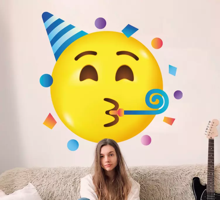Festive yellow emoji wall sticker - TenStickers