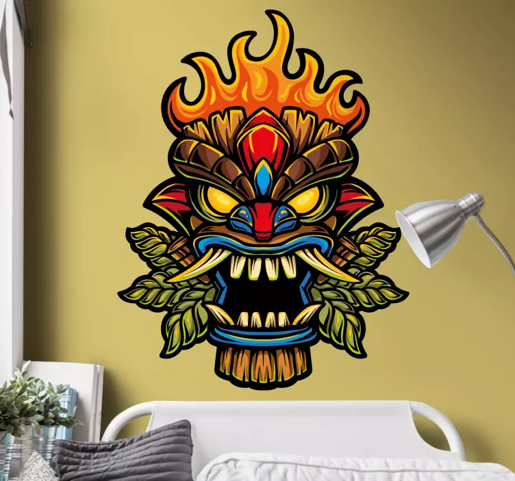 Fire tiki mask cartoon graffiti urban  sticker - TenStickers
