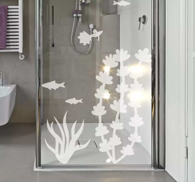Fish and seaweed shower screen sticker - TenStickers