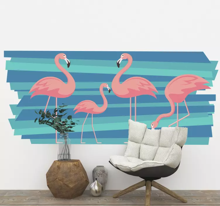 Flamingo Family Scene bird sticker - TenStickers