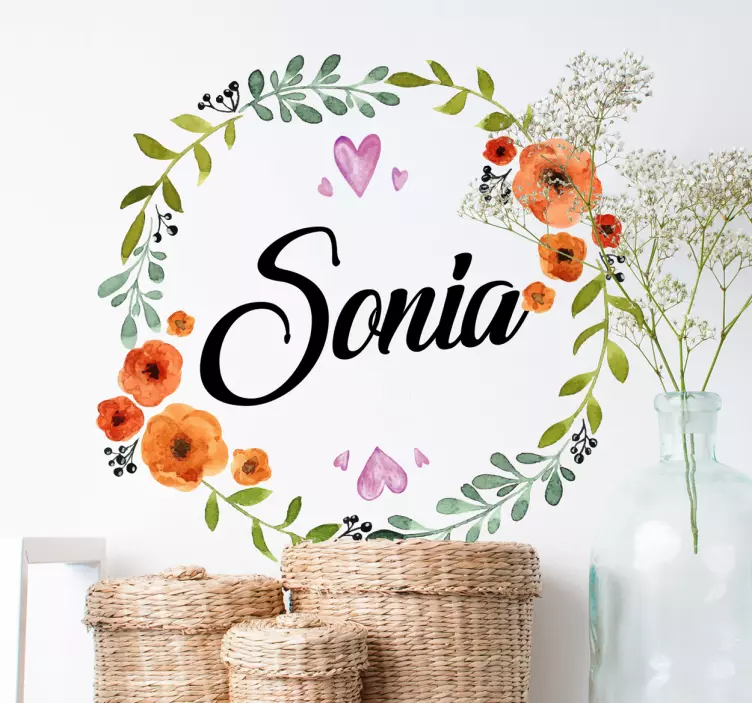 Floral Personalised Name Sticker - TenStickers