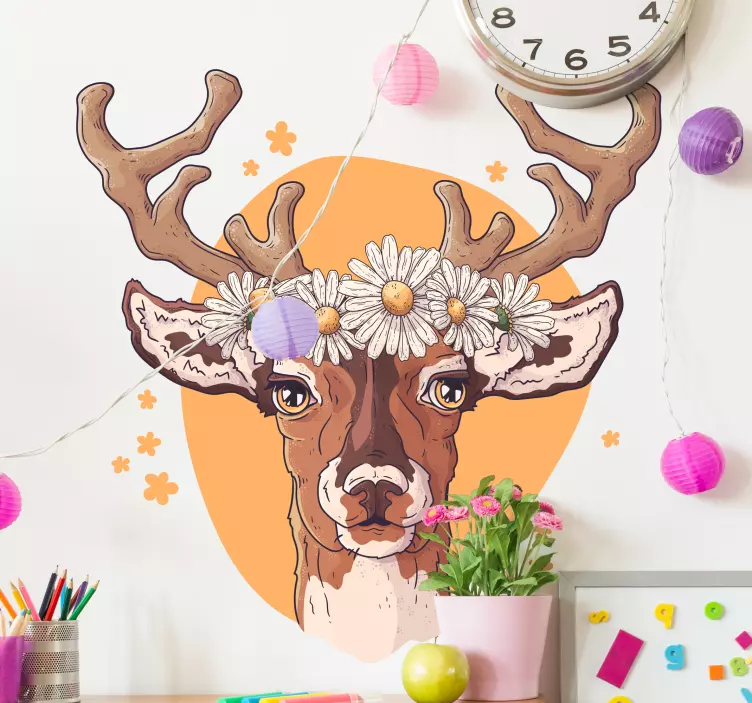 Flower stag animal wall decal - TenStickers