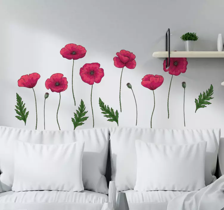 Flower wall sticker poppy flower arrangement - TenStickers