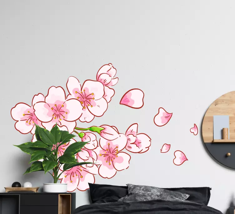 Flower wall sticker sakura blossom stem - TenStickers