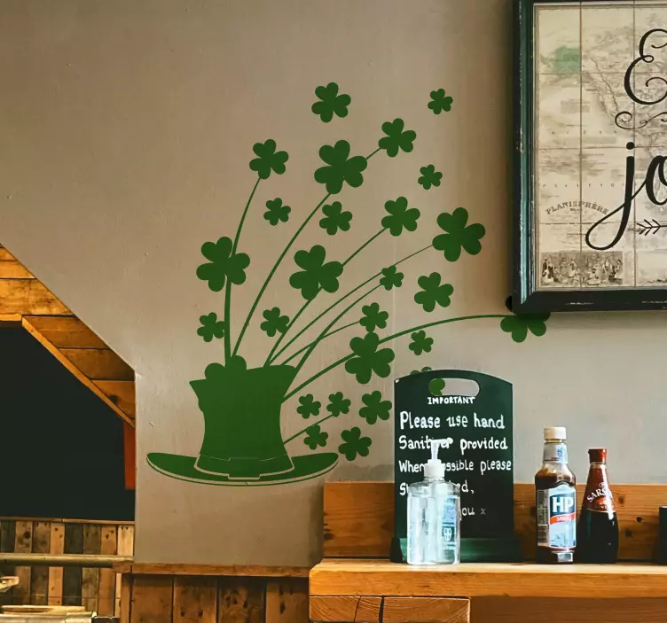 Flowered Clover Hat Wall Sticker - TenStickers
