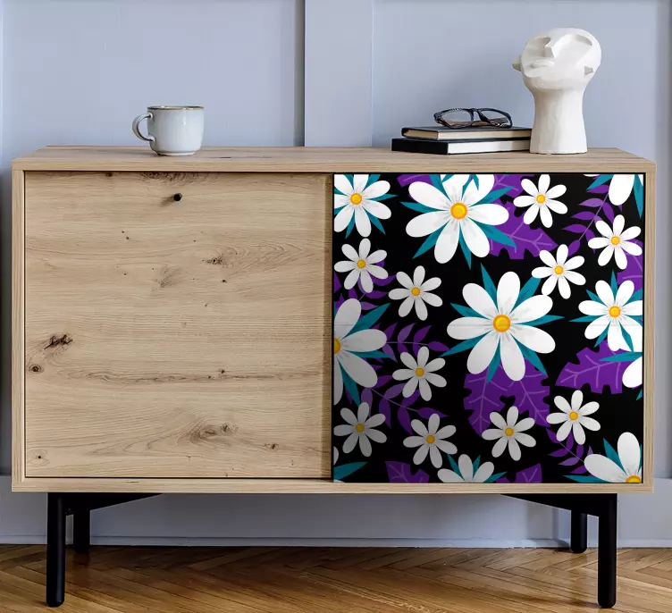 Flowers on a black background furniture decal - TenStickers