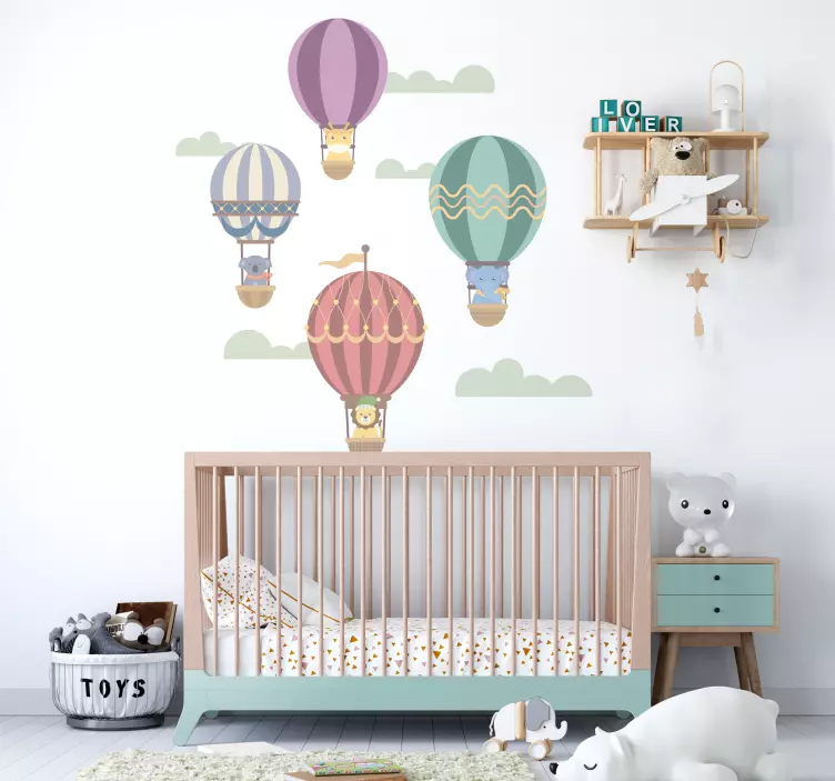 Flying balloons with animals sticker illustration - TenStickers