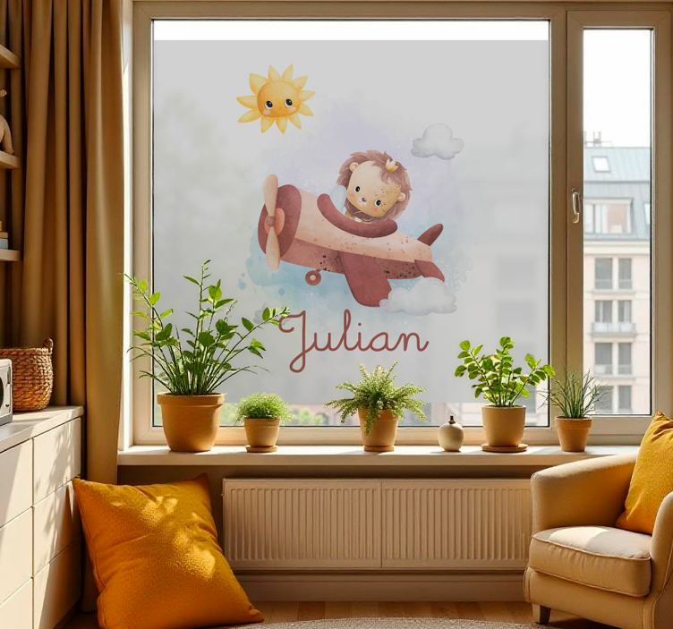 flying lion with name window sticker - TenStickers
