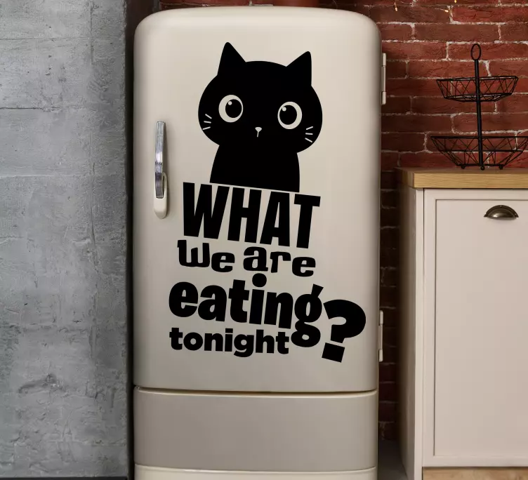 Funny cat with food quote fridge sticker - TenStickers