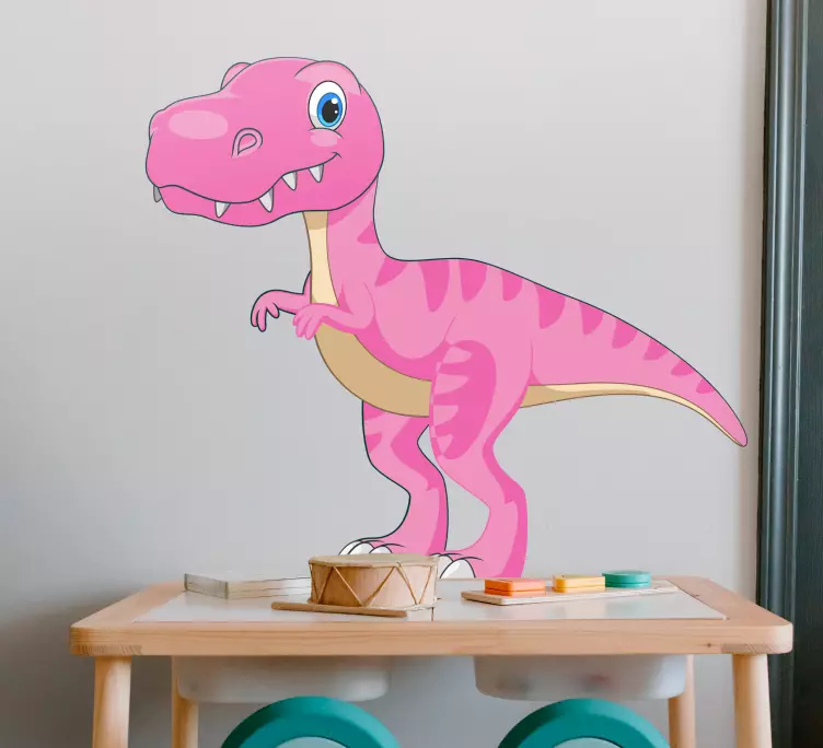 Funny pink dinosaur standing on legs sticker - TenStickers