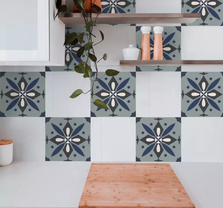 Geometric Floral Pattern tile sticker - TenStickers