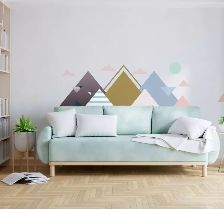 geometric mountains wall decal for living room - TenStickers