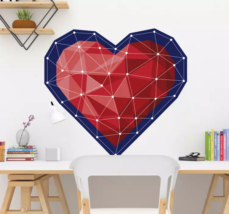 Geometric Red Heart love sticker - TenStickers