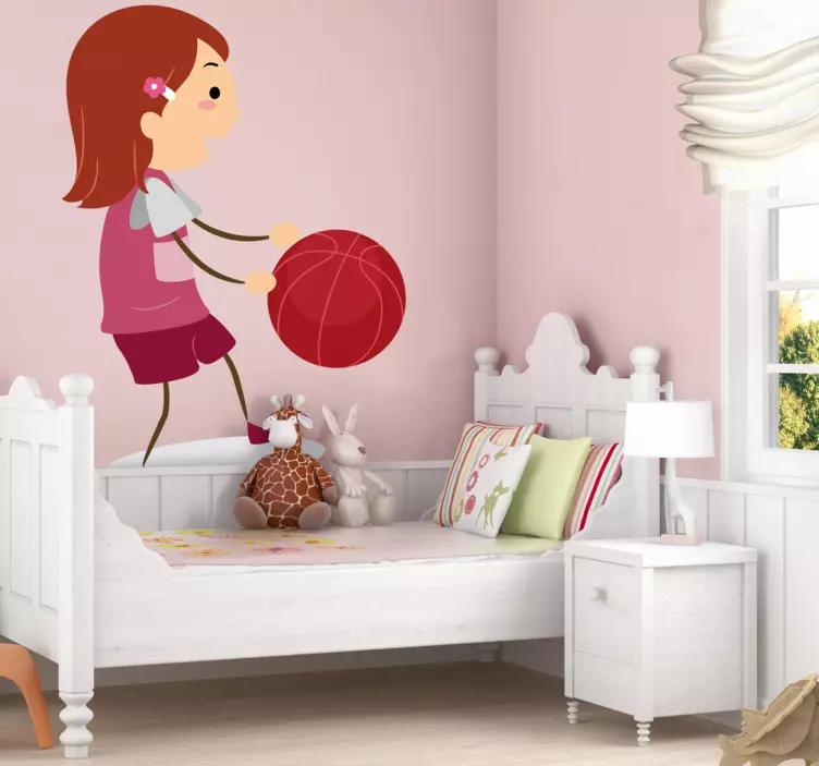 Girl with Basketball Kids Decal - TenStickers