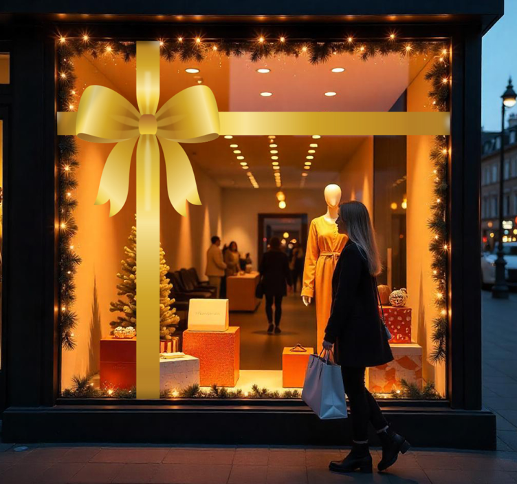 golden gift bow shop window sticker - TenStickers