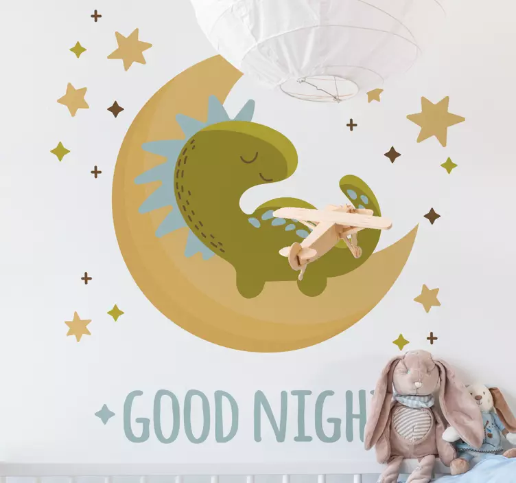 Good Night with dinosaur dinosaur wall sticker - TenStickers