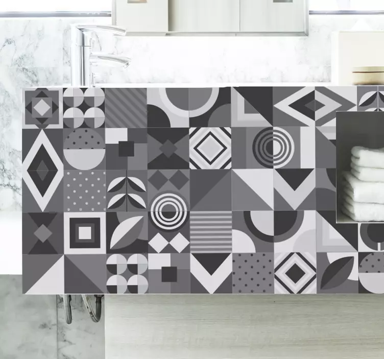 Gray geometric pattern bathroom wall sticker - TenStickers