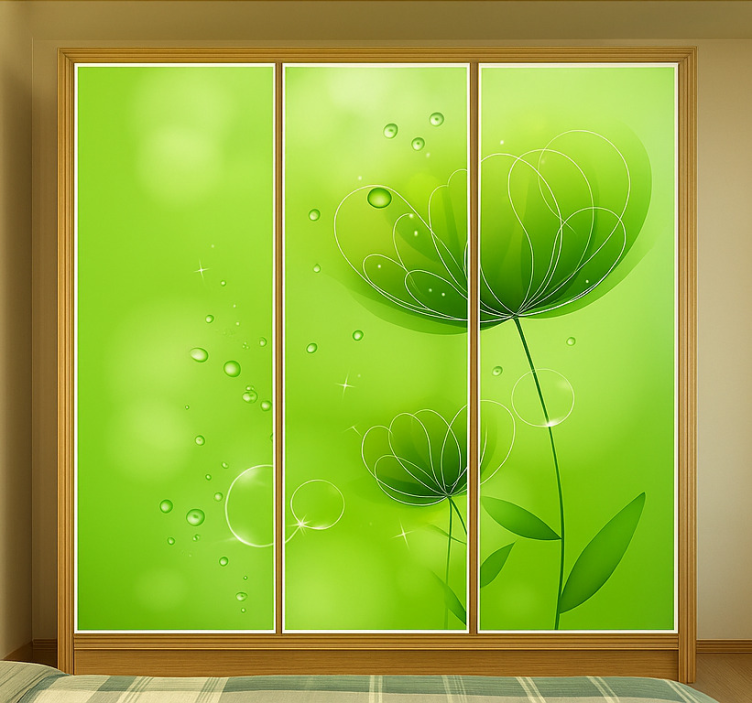 Green peony and bubbles furniture sticker - TenStickers