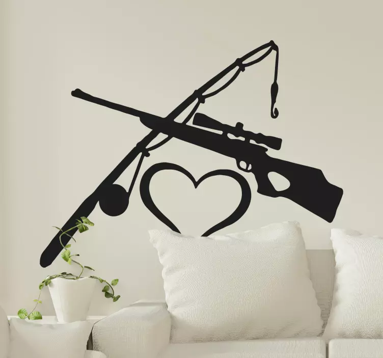 Gun and fishing rod heart wall decal - TenStickers