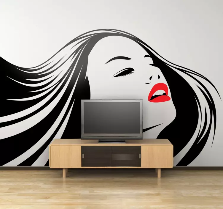 Hair Down with Red Lips Sticker - TenStickers