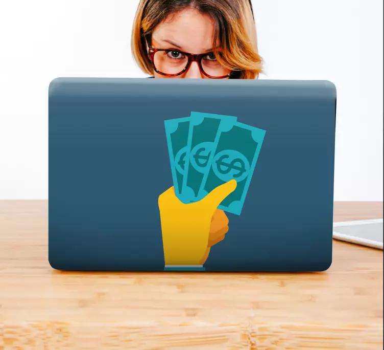 Hand Holding Cash laptop skin - TenStickers