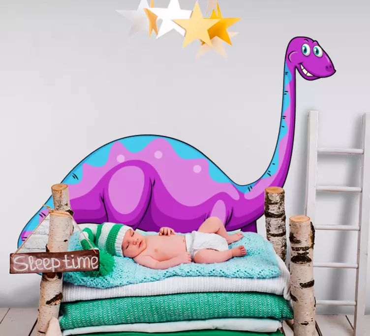 Happy blue and purple dinosaur door  decal - TenStickers