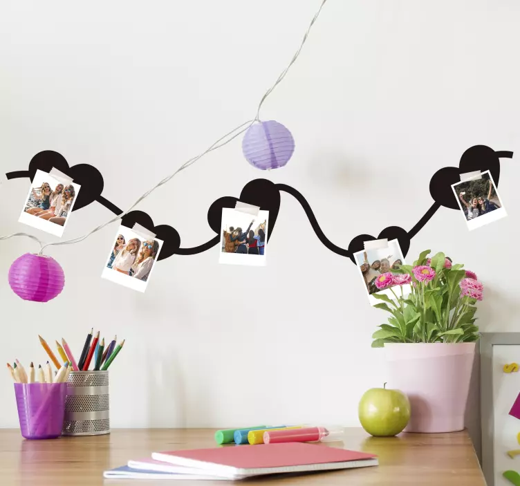 Heart string photo display love sticker - TenStickers